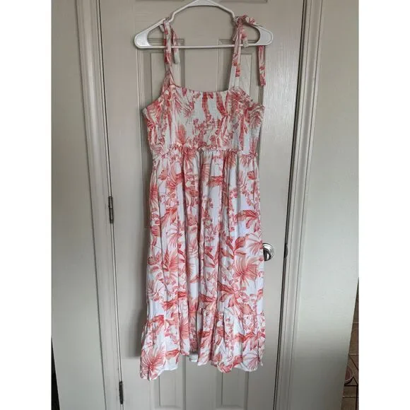 Torrid Coral Floral Tie Shoulder Midi Dress Summer Tropical Palm Print Size 2 g1 - Picture 5 of 6